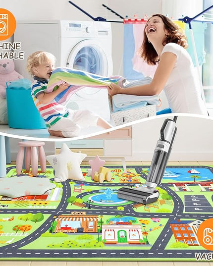 HEBE Kids Play Rug 4'x6' ABC Alphabet Numbers Shapes Educational Kid Area Rug Washable Baby Crawling Mat Non Slip Kid Play Mat Carpet for Girl Boy Bedroom Playroom - LeafyLoom