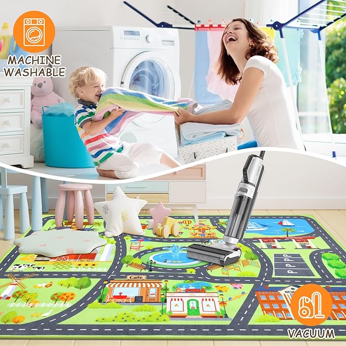 HEBE Kids Play Rug 4'x6' ABC Alphabet Numbers Shapes Educational Kid Area Rug Washable Baby Crawling Mat Non Slip Kid Play Mat Carpet for Girl Boy Bedroom Playroom - LeafyLoom