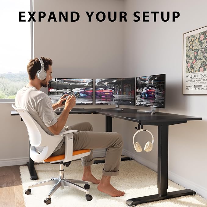 L-Shaped Electric Standing Desk, 63 x 55 Inches Height Adjustable Coner Table, Home Office Computer Workstation, Black, 63 x 55 Inch - LeafyLoom