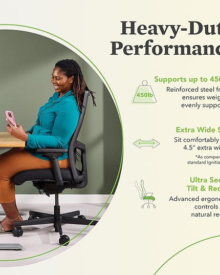 HON Ignition 2.0 Ergonomic Office Chair - Tilt Recline, Swivel Wheels, Comfortable for Long Hours in Home Office & Task Work, Executive - LeafyLoom