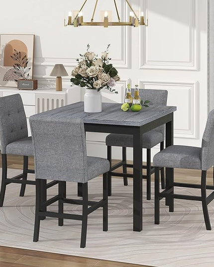 NicBex Dining Room Table Set Corner Dining Table Set 5-Piece Counter Height Dining Set Wood Square Dining Room Table with 4 Upholstered High-Back Chairs for Small Space, Apartment, Black - LeafyLoom