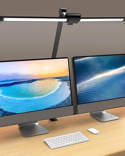 Led Desk Lamp for Office Home - Eye Caring Architect Table Light with Clamp, Dual Screen Computer Smart Light 5 Color 24W Lighting Table Lamp - LeafyLoom