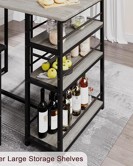 GAOMON Dining Table Set for 2, Kitchen Table and Chairs for 2 with Upholstered Chairs, 3 Piece Counter Height Bar Kitchen Table Set with 3 Storage Shelves for Small Space, Apartment, Rustic Gray - LeafyLoom