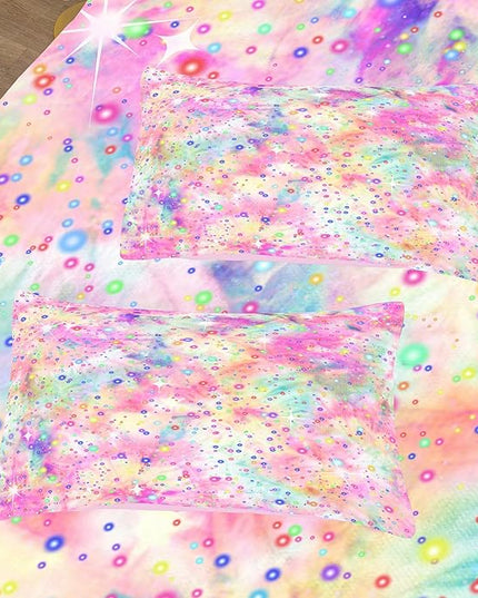 Pink Comforter Set for Girls, Bed in A Bag Twin Size, Purple Pink Tie Dye Pastel Comforter Set with Fitted Sheet and Flat Sheet - LeafyLoom