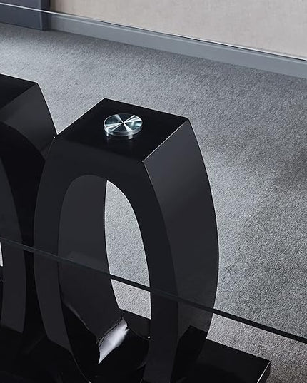 NicBex Modern Minimalist Rectangular Glass Dining Table Contemporary Double Pedestal Dining Table, Tempered Glass Top with MDF Base for Kitchen Dining Living Meeting Room Banquet Hall, Black - LeafyLoom