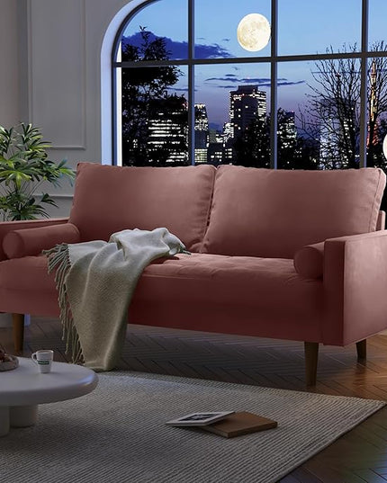 Velvet Furniture for Small Spaces, Mid-Century Modern Loveseats for Living Room, Love Seat Couch Sofas, 70 Inches, Rose - LeafyLoom