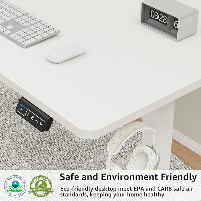 MOUNTUP Height Adjustable Electric Standing Desk Whole-Piece, 48 x 24 Inches Quick Assembly Sit Stand Desk, Stand Up Desk with Memory Controller, Ergonomic Desk, White - LeafyLoom