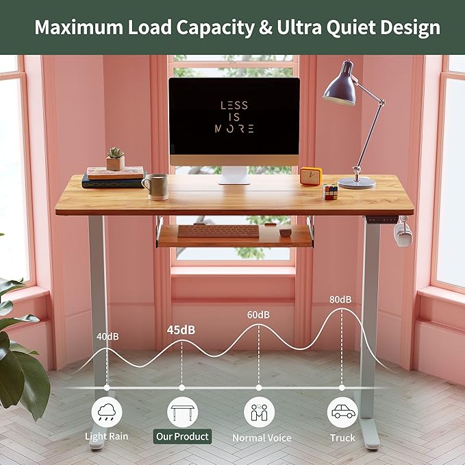 FEZIBO Standing Desk with Keyboard Tray, 40 × 24 Inches Electric Height Adjustable Desk, Sit Stand Up Desk, Computer Office Desk, Light Rustic - LeafyLoom