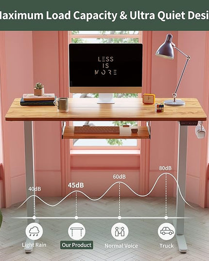 FEZIBO Standing Desk with Keyboard Tray, 48 × 24 Inches Electric Height Adjustable Desk, Sit Stand Up Desk, Computer Office Desk, Light Rustic - LeafyLoom