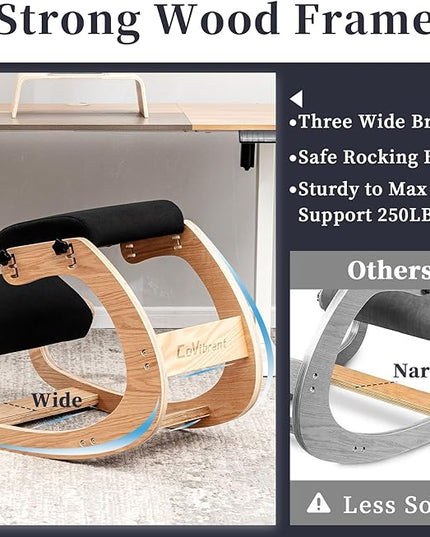 Professional Kneeling Chair with Wooden Computer Stand Comfortable Cushion Adjustable Knee Chair Ergonomic Rocking Posture Chair for Back Pain Relief - LeafyLoom