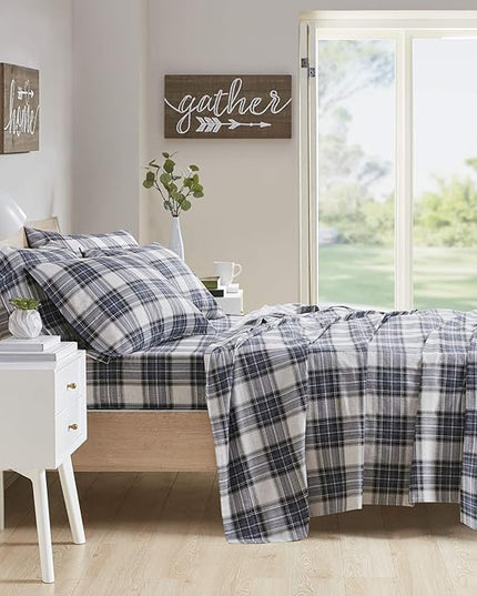 Comfort Spaces Cotton Flannel Breathable Warm Deep Pocket Sheets with Pillow Case Bedding, Cal King, Scottish Plaid Blue, 4 Piece - LeafyLoom