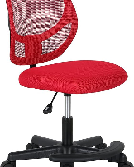 Amazon Basics Kids Adjustable Mesh Low-Back Swivel Study Desk Chair with Footrest, Red - LeafyLoom