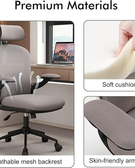 Ergonomic Office Chairs with Adjustable Lumbar Support,Mesh Desk Chair with Adjustable Arms and Wheels,Computer Desk Chair for Home Office Essentials（Headrests,Black） - LeafyLoom