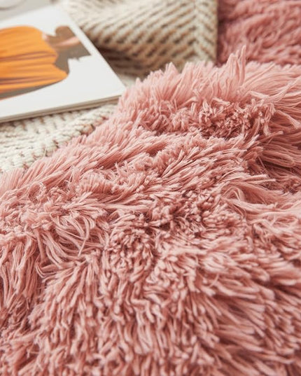 FOPPA Old Pink fluffy Comforter Cover Set king- Ultra Soft fluffy Old Pink Bedding Sets 3 Pieces (1 Duvet Cover + 2 Pillow case) Old Pink fluffy bed set (Old Pink, King) - LeafyLoom