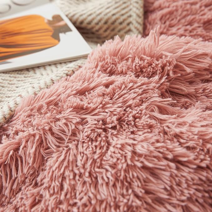 FOPPA Old Pink fluffy Comforter Cover Set king- Ultra Soft fluffy Old Pink Bedding Sets 3 Pieces (1 Duvet Cover + 2 Pillow case) Old Pink fluffy bed set (Old Pink, King) - LeafyLoom