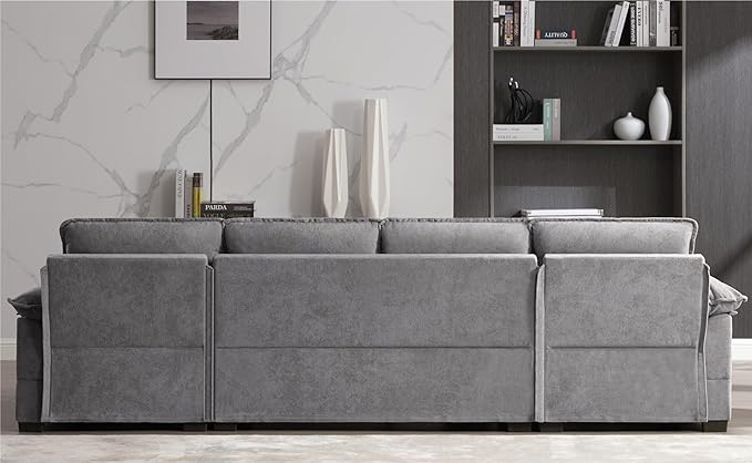 Symmetrical U Shaped Modular Sectional Sofa Cloud Couch, 6 Seater Oversized Convertible Sleeper Couch with Double Chaise & Memory Foam, Deep Seat Corner Sofa&Couches for Living Room Office - LeafyLoom