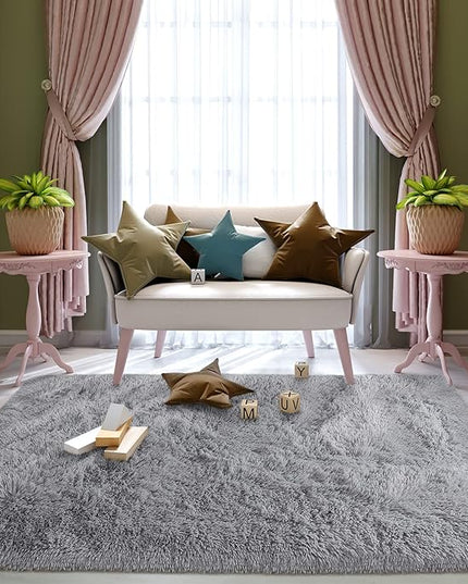 Super Soft Fluffy Shaggy Rugs 6x9 Feet for Living Room Bedroom, Fuzzy Plush Area Rugs for Girls Kids Room Nursery Home Decor, Furry Dorm Throw Rug Cute Non-Slip Indoor Floor Carpet, Grey - LeafyLoom