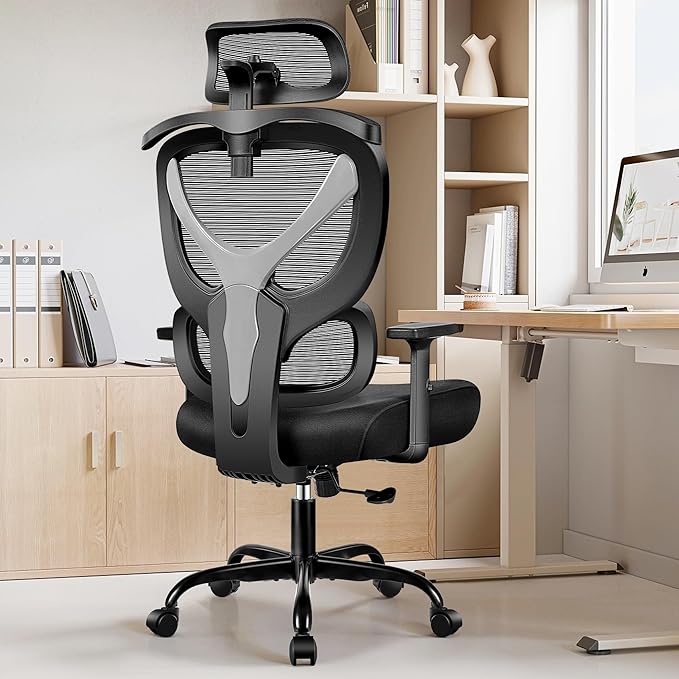 Office Chair Ergonomic Desk Chair Comfy Computer Chair, Big and Tall Home Office Chair with Back Support, Mesh Office Chair High Back Gaming Chair with Adjustable Armrest (Grey) - LeafyLoom