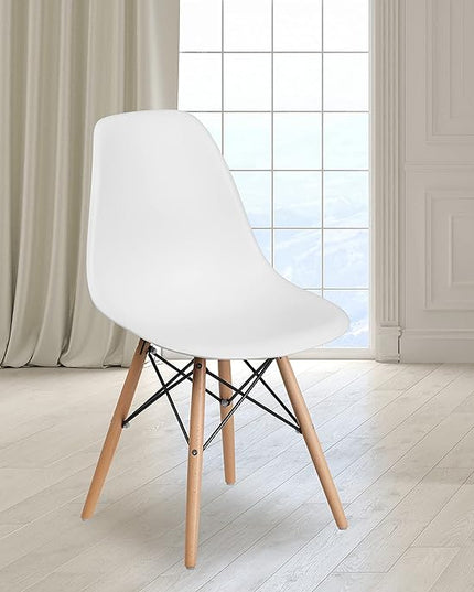 Flash Furniture Elon Series White Plastic Chair with Wooden Legs - LeafyLoom