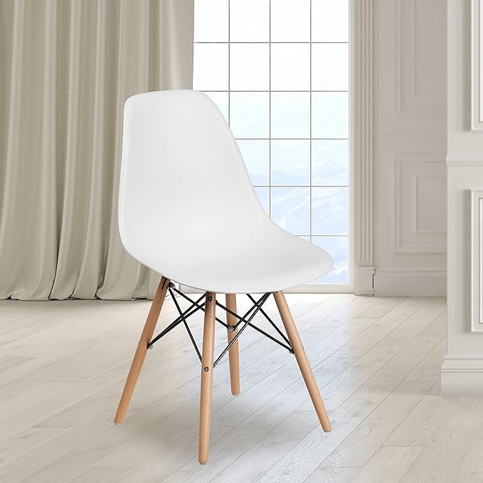 Flash Furniture Elon Series White Plastic Chair with Wooden Legs - LeafyLoom