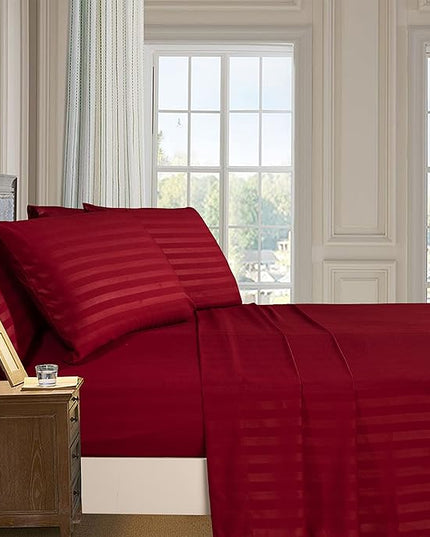 Elegant Comfort Softest and Coziest 4-Piece Sheet Set - 1500 Premium Hotel Quality Microfiber - Luxurious Wrinkle Resistant 4-Piece Damask Stripe Bed Sheet Set, Twin XL, Burgundy - LeafyLoom