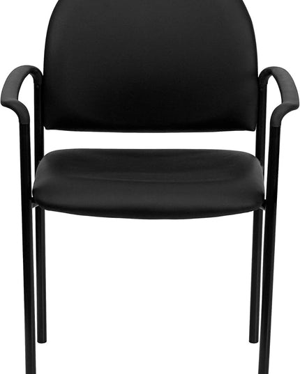 Flash Furniture Tiffany Side Reception Chair with Padded Armrests, Stackable Vinyl Waiting Room Chair for Commercial or Residential Use, Black - LeafyLoom