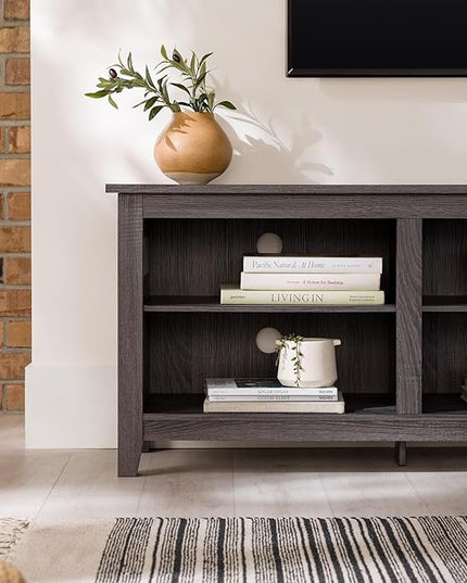 Walker Edison Wren Classic 6 Cubby TV Stand for TVs up to 80 Inches, 70 Inch, Charcoal - LeafyLoom