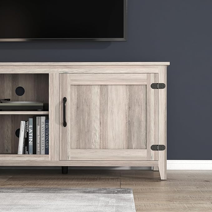 70Inch TV Stand Base, Entertainment Center Cabinet with Two Doors Media Console for Living Room, Gray - LeafyLoom