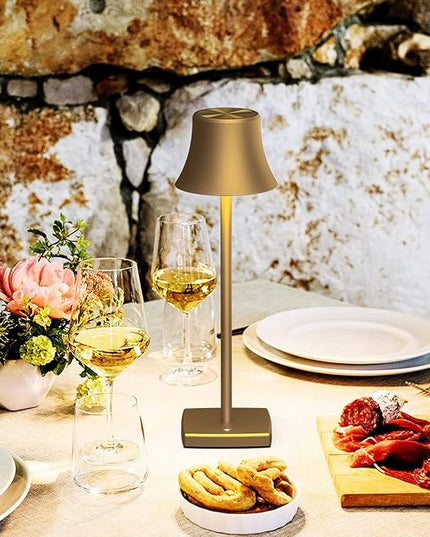 SAKRINGT LED Cordless Table Lamps Rechargeable,5000mAh Battery Operated Table Light,3 Color Stepless Dimming,Portable Small Desk Lamp in Aluminum for Party Patio Restaurant Indoor/Outdoor - LeafyLoom