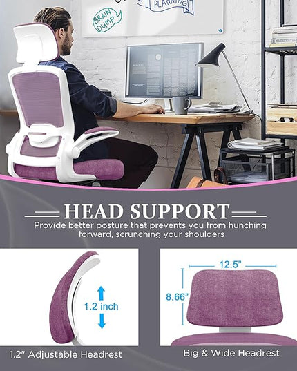 Mimoglad Office Chair, High Back Ergonomic Desk Chair with Adjustable Lumbar Support and Headrest, Swivel Task Chair with flip-up Armrests for Guitar Playing, 5 Years Warranty - LeafyLoom