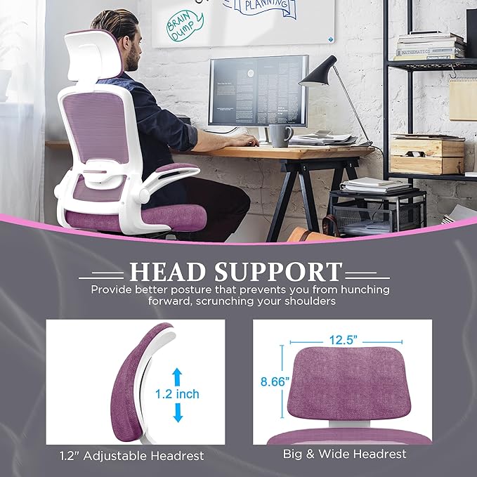 Mimoglad Office Chair, High Back Ergonomic Desk Chair with Adjustable Lumbar Support and Headrest, Swivel Task Chair with flip-up Armrests for Guitar Playing, 5 Years Warranty - LeafyLoom