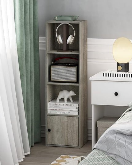 Furinno Luder Shelf Bookcase with 1 Door Storage Cabinet, French Oak - LeafyLoom