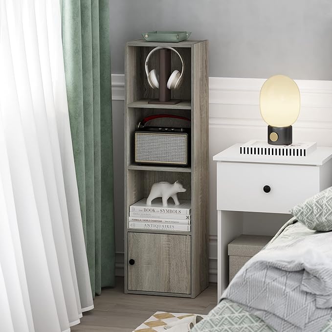 Furinno Luder Shelf Bookcase with 1 Door Storage Cabinet, French Oak - LeafyLoom