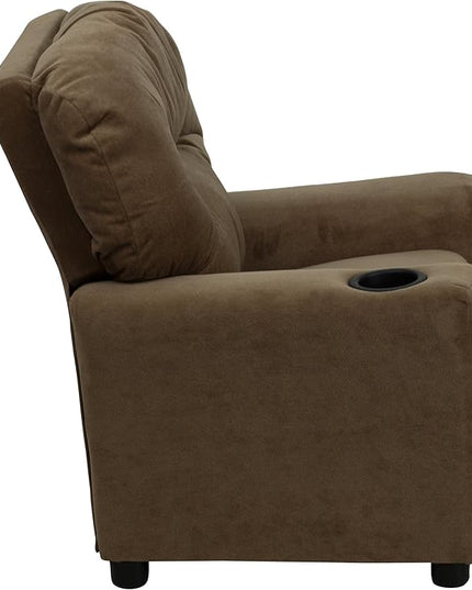 Flash Furniture Chandler Microfiber Kids Recliner with Cup Holder and Safety Recline, Contemporary Reclining Chair for Kids, Supports up to 90 lbs., Brown - LeafyLoom