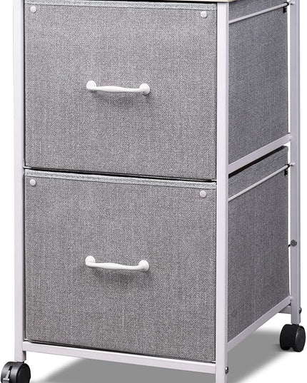 DEVAISE 2 Drawer Mobile File Cabinet, Rolling Printer Stand, Fabric Vertical Filing Cabinet fits A4 or Letter Size for Home Office, Light Grey - LeafyLoom