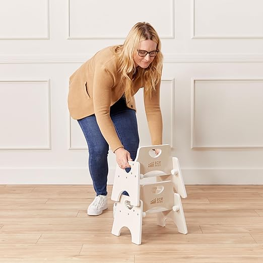 ECR4Kids Stackable Wooden Toddler Chair, 6in, Kids Furniture, White Wash, 2-Pack - LeafyLoom