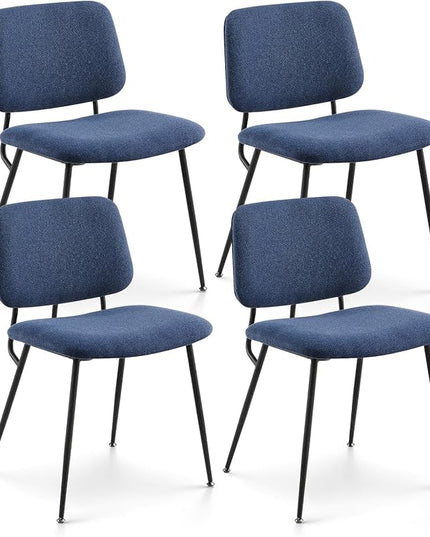 COLAMY Modern Upholstered Fabric Dining Room Accent Diner Stylish Kitchen Chairs with Solid Metal Legs, set of 4, Blue - LeafyLoom