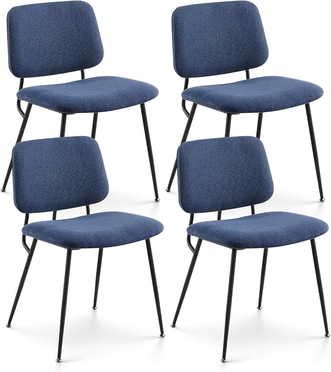 COLAMY Modern Upholstered Fabric Dining Room Accent Diner Stylish Kitchen Chairs with Solid Metal Legs, set of 4, Blue - LeafyLoom