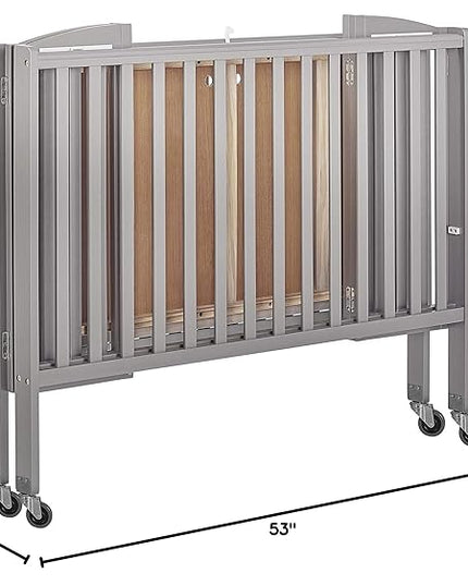Folding Full Size Convenience Crib In Storm Grey, Two Adjustable Mattress Height Positions, Comes With Heavy Duty Locking Wheels, Flat Folding - LeafyLoom