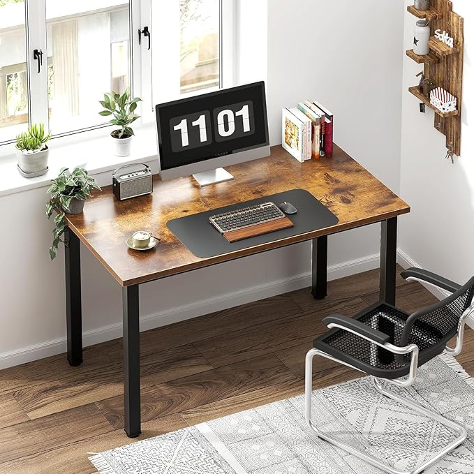 sogesfurniture 31.5 inches Sturdy Writing Desk for Small Spaces, Home Office Desk Computer Desk Gaming Desk Computer Table Sturdy Writing Workstation for Home Office, Brown - LeafyLoom