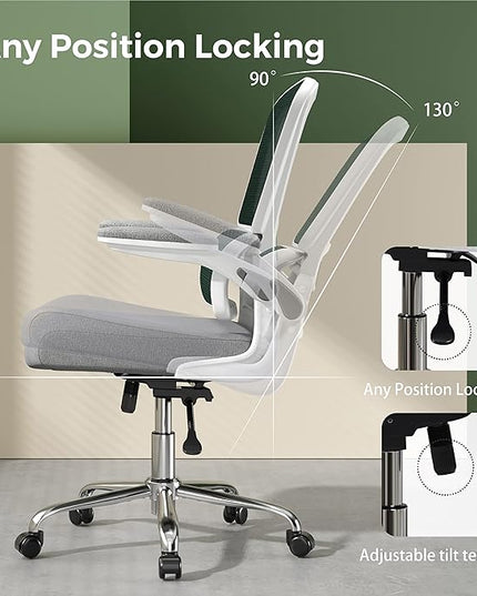 Ergonomic Office Chair, Breathable Mesh Chair with Adjustable Height, Computer Chair with a Double Lumbar Support and Flip-up Arms, Home Office Desk Chair with 90°-130° Tilt Function - LeafyLoom