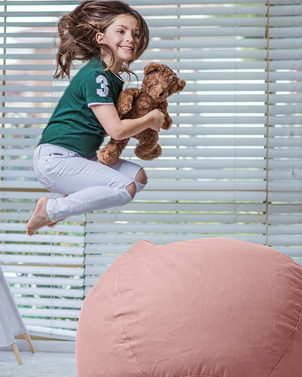 Wekapo Stuffed Animal Storage Bean Bag Chair Cover for Kids | Stuffable Zipper Beanbag for Organizing Children Plush Toys Large Premium Cotton Canvas (Solid Pink, X-Large) - LeafyLoom