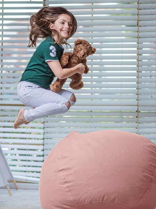 Wekapo Stuffed Animal Storage Bean Bag Chair Cover for Kids | Stuffable Zipper Beanbag for Organizing Children Plush Toys Large Premium Cotton Canvas (Solid Pink, X-Large) - LeafyLoom
