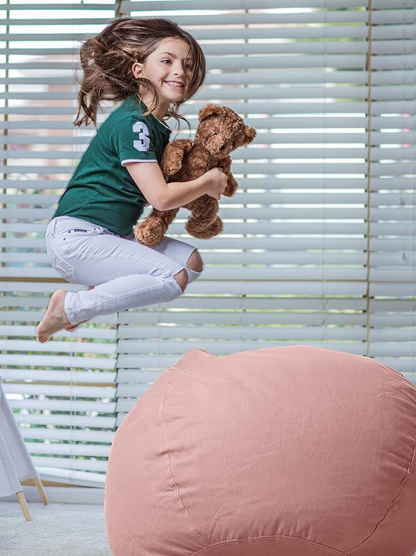 Wekapo Stuffed Animal Storage Bean Bag Chair Cover for Kids | Stuffable Zipper Beanbag for Organizing Children Plush Toys Large Premium Cotton Canvas (Solid Pink, XX-Large) - LeafyLoom