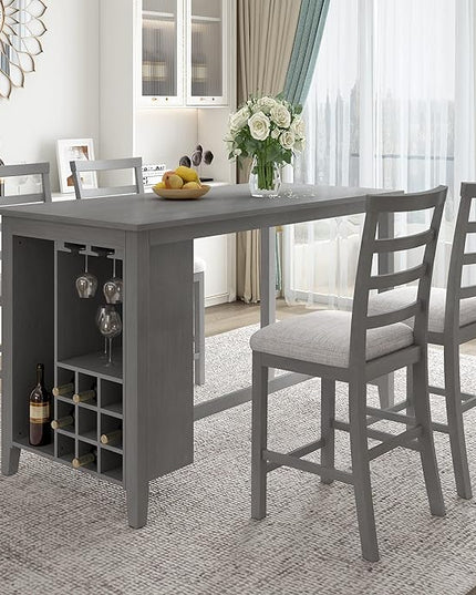 NicBex Small Kitchen Table Set for 4 Bar Table and Chairs Set 5-Piece Multi-Functional Rubber Wood Counter Height Dining Set with Padded Chairs for Dining Room, Gray - LeafyLoom