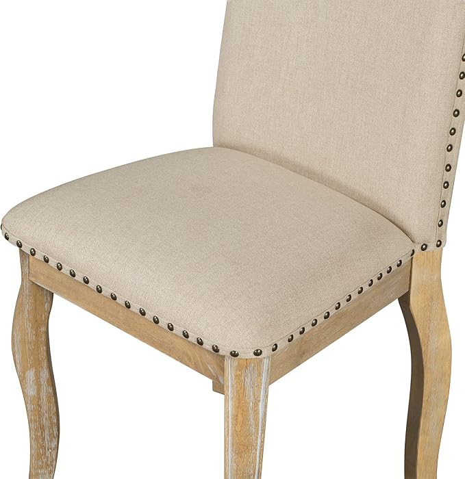 5-Piece Extendable, Farmhouse Dining Set with Wooden Round Table and 4 Upholstered Chairs, Natural Wood Wash - LeafyLoom