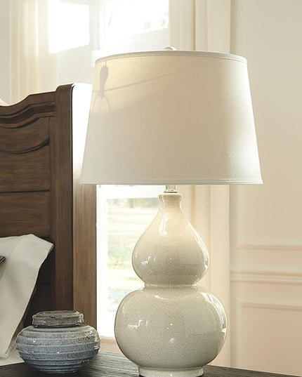 Signature Design by Ashley Saffi 31" Ceramic Table Lamp with Double Gourd Base, Cream - LeafyLoom