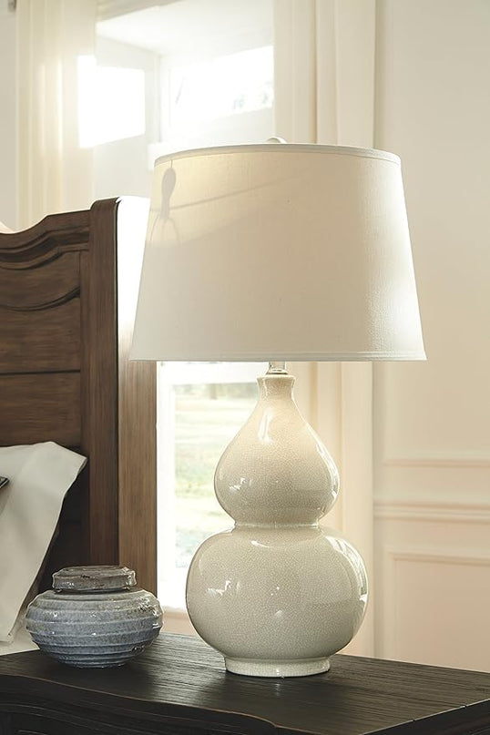 Signature Design by Ashley Saffi 31" Ceramic Table Lamp with Double Gourd Base, Cream - LeafyLoom
