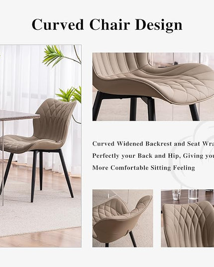 YOUNIKE Dining Chairs Set of 2, Upholstered Leather Kitchen Dining Room Chairs, Modern Living Room Bedroom Side Chairs with Wide Curved Back and Metal Legs, Kitchen Chairs Khaki Taupe - LeafyLoom