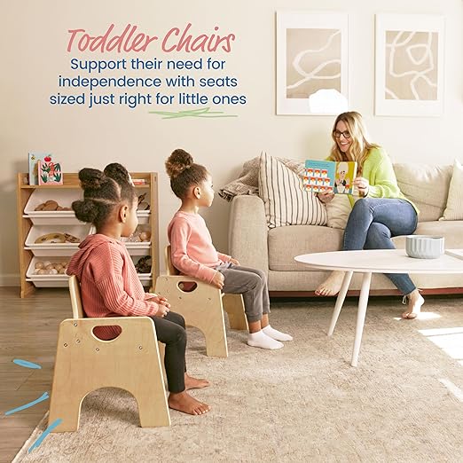 ECR4Kids Stackable Wooden Toddler Chair, 10in, Kids Furniture, Natural, 2-Pack - LeafyLoom